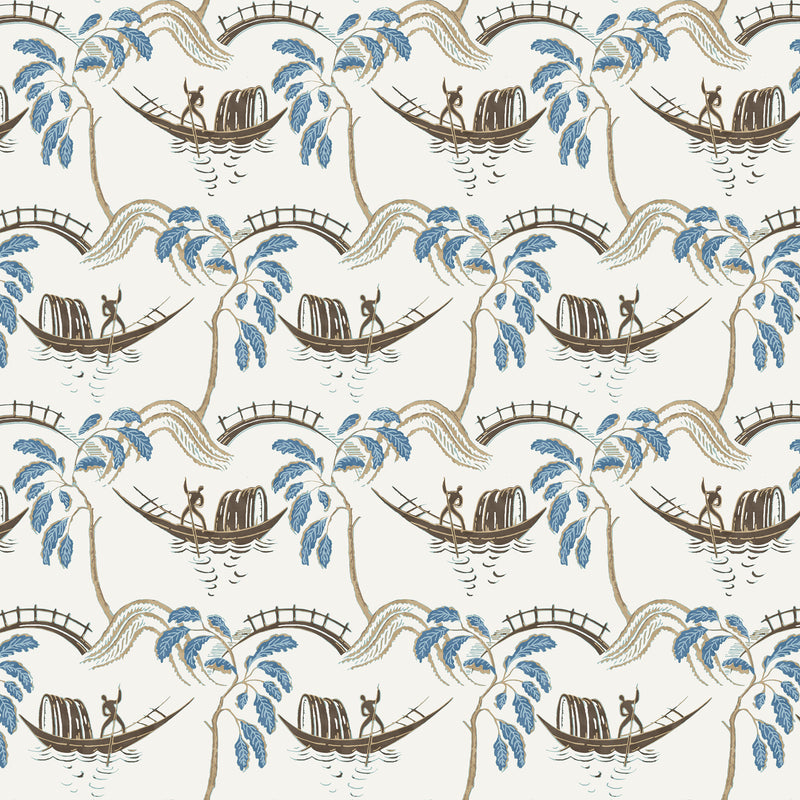 Nina Campbell Athena Peggy Blue/Chocolate/Ivory Fabric