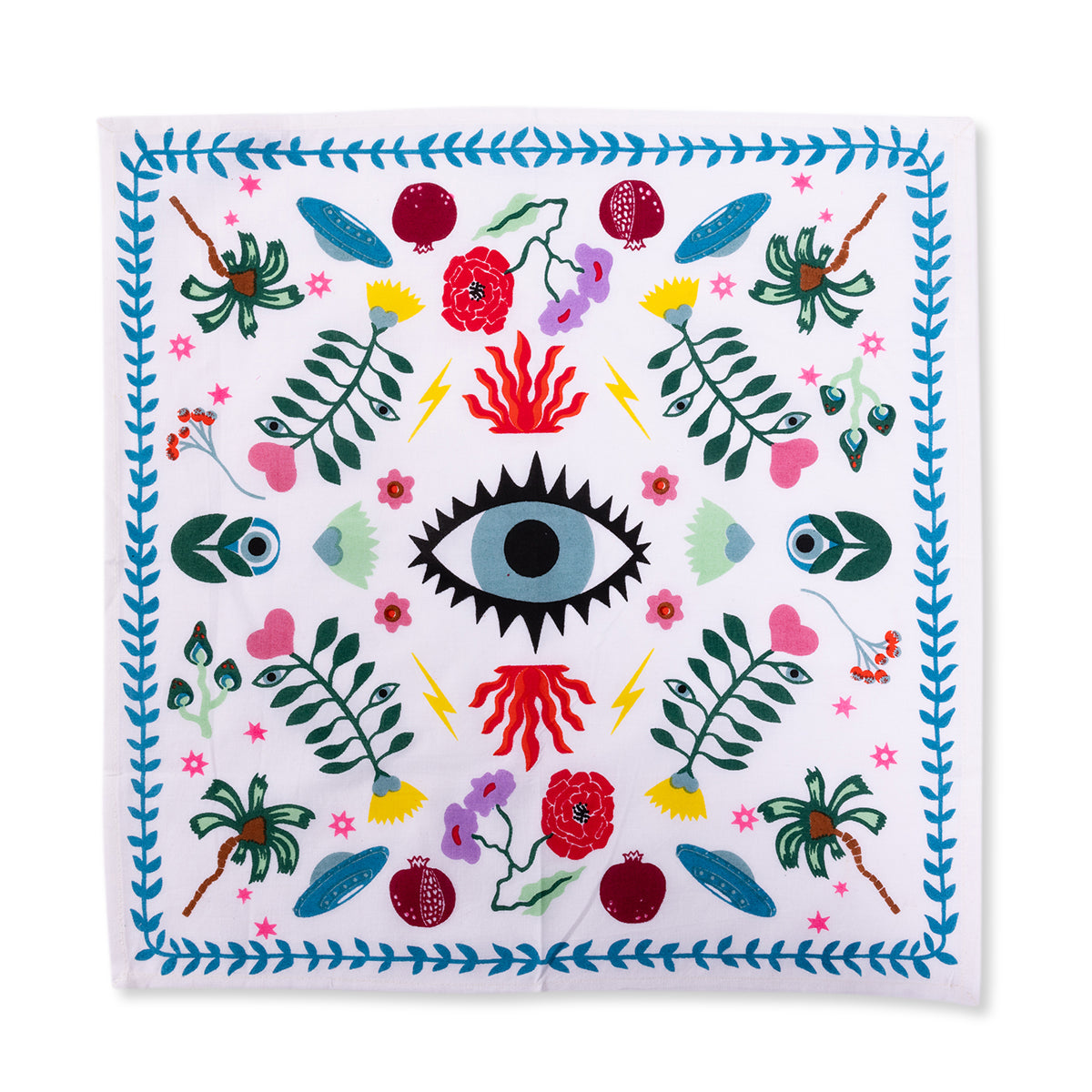 Nina Campbell Nammos Bright Graphic Summer Napkins Set of 4 against a white background