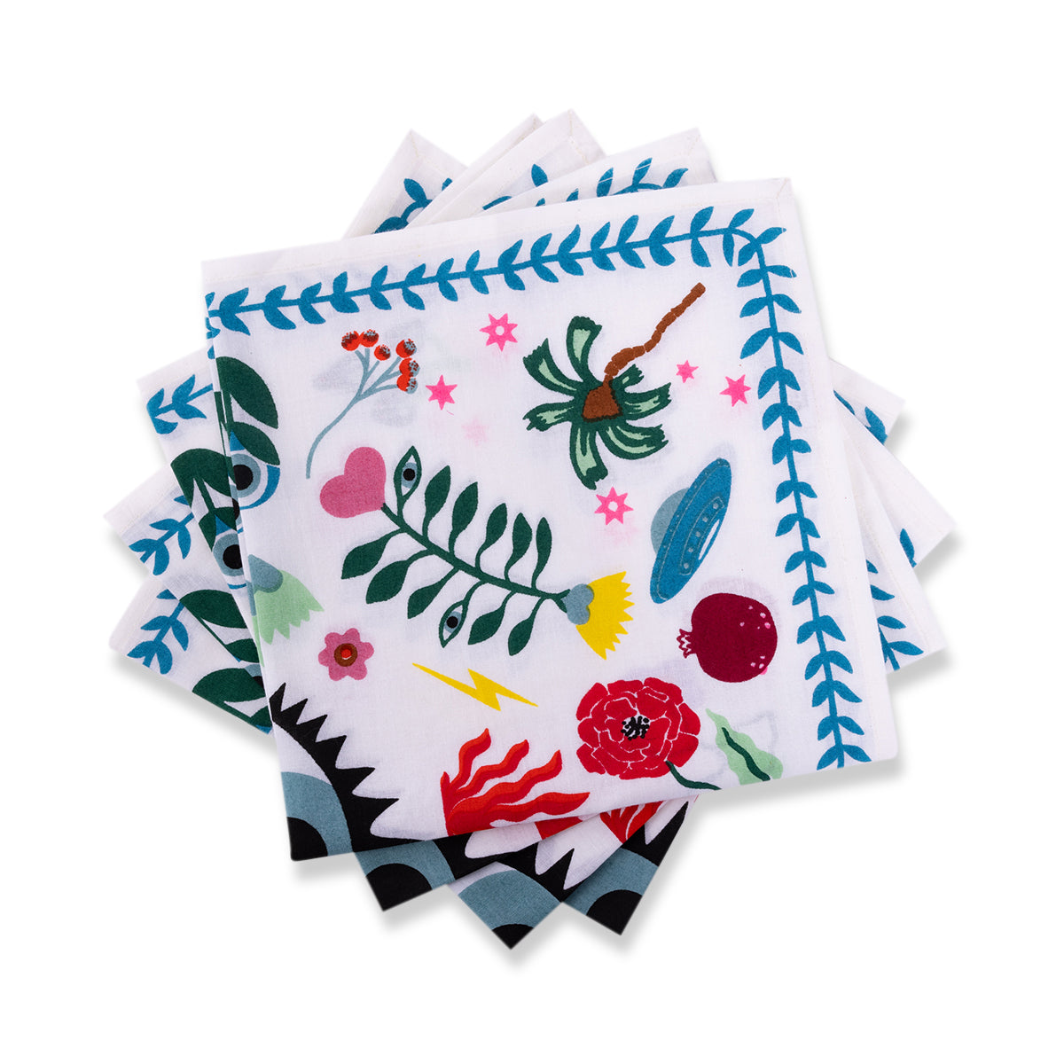 Nina Campbell Nammos Bright Graphic Summer Napkins Set of 4 against a white background