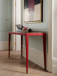 Nina Campbell Gerome Console - Red Leather Wrapped & Walnut Top