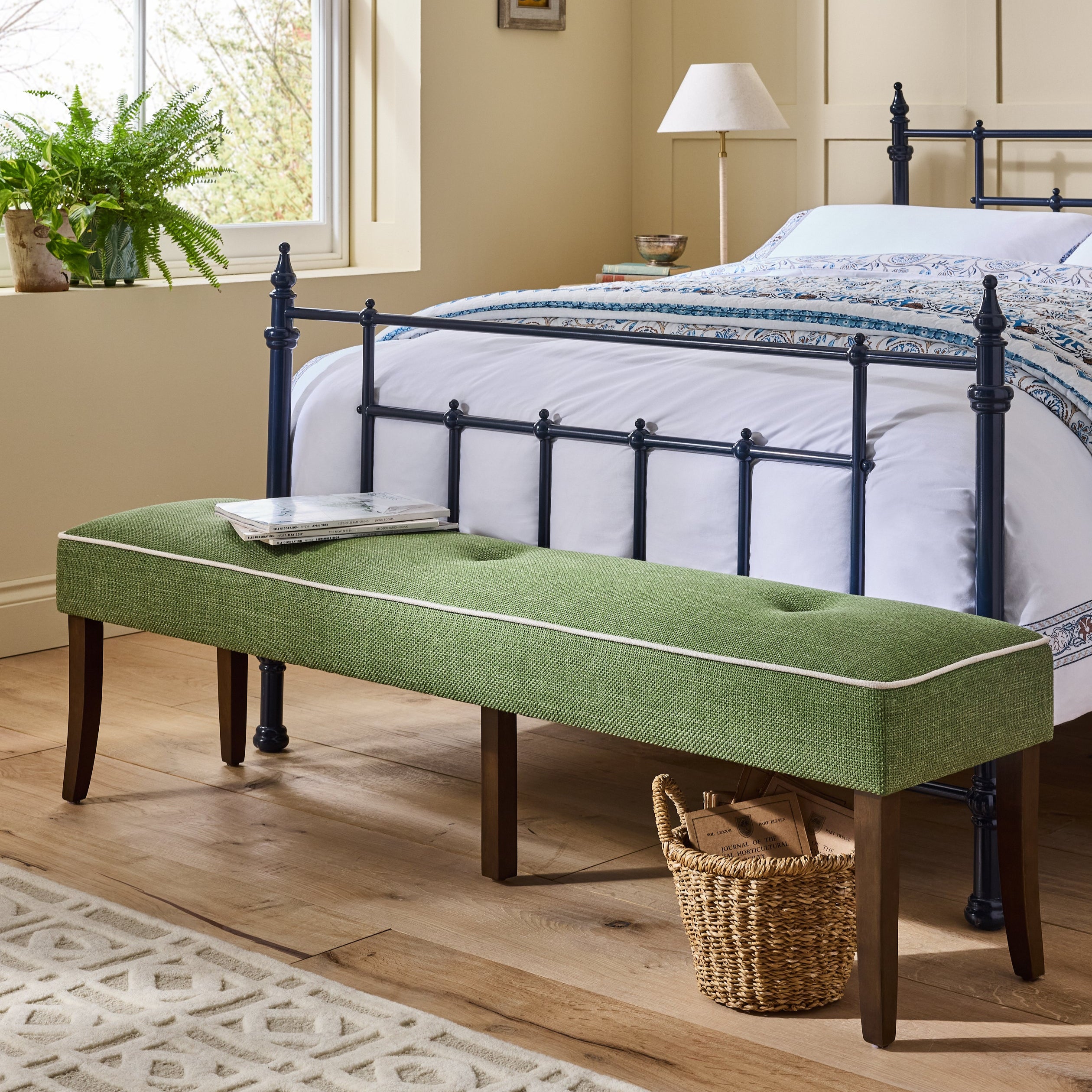 Nina Campbell x Next Navy Metal Bed in Styled Setting 