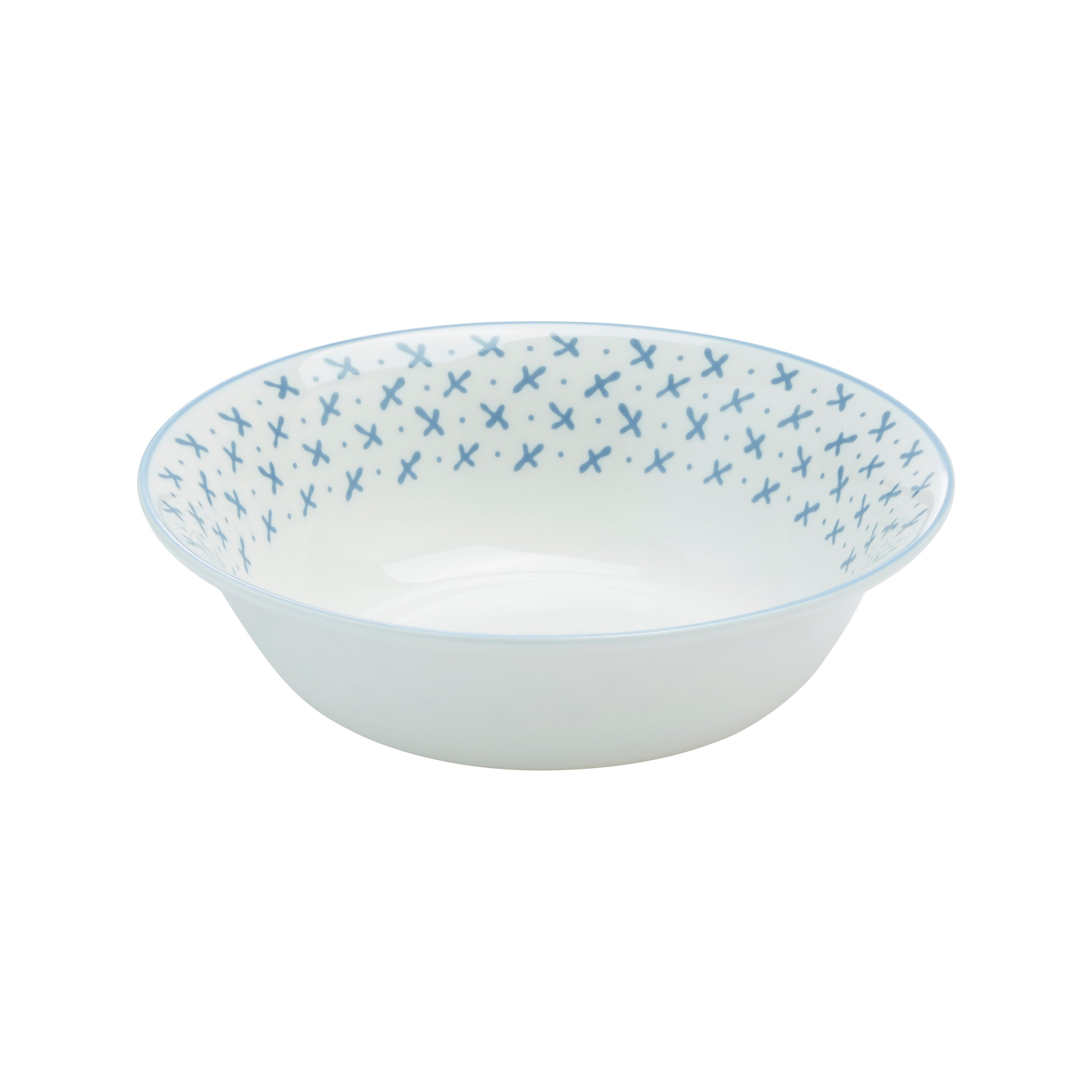 Nina Campbell Oatmeal bowl blue sprig on white background