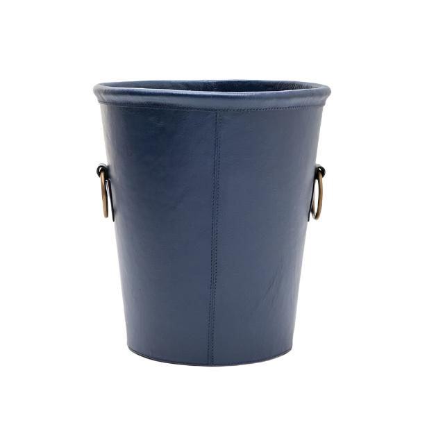 Ogden Navy Full-Grain Leather Wastebasket