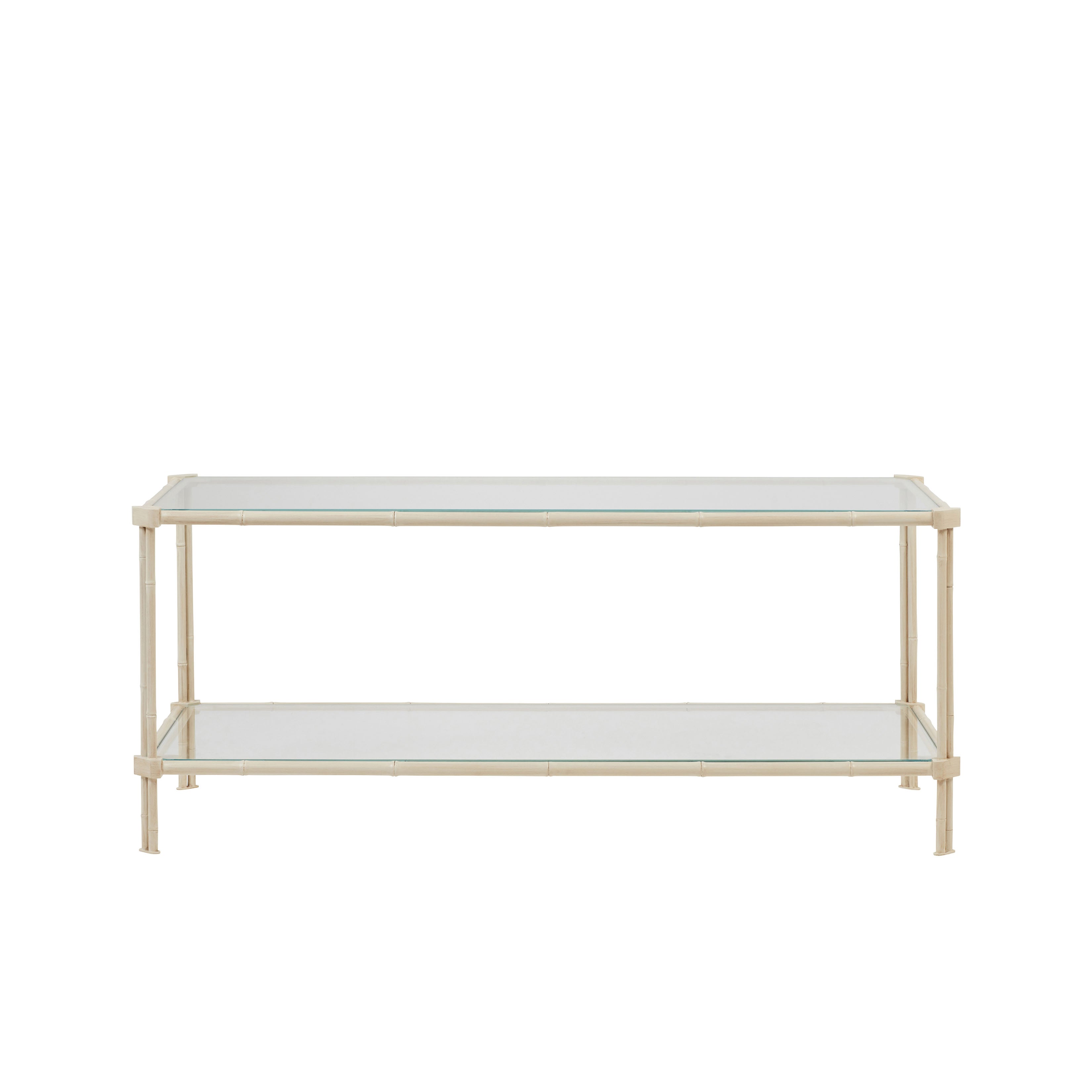 Nina Campbell Pagoda Small Rectangular Coffee Table in Cream against a white background