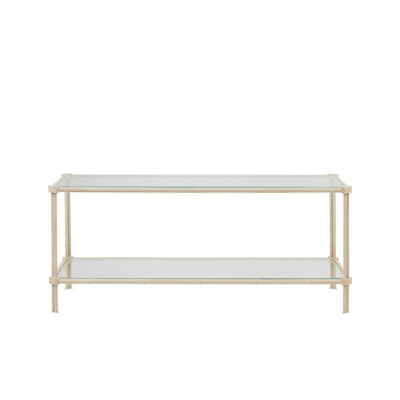 Nina Campbell Pagoda Small Rectangular Coffee Table in Cream against a white background