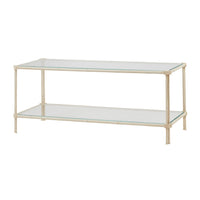 Nina Campbell Pagoda Small Rectangular Coffee Table in Cream against a white background