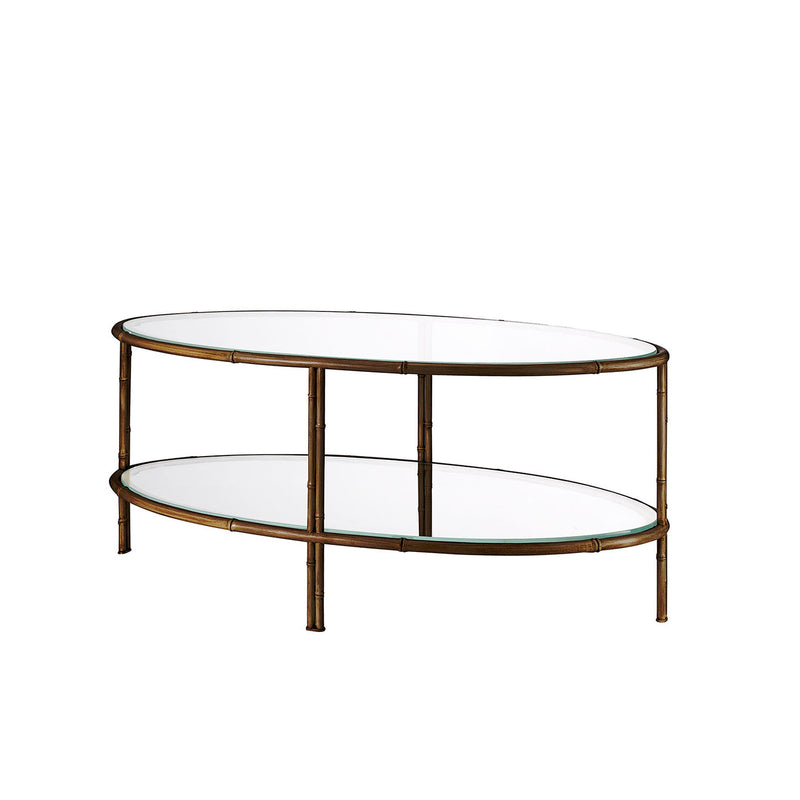 Nina Campbell Pagoda Oval Coffee Table in Bronze Rust against a white background