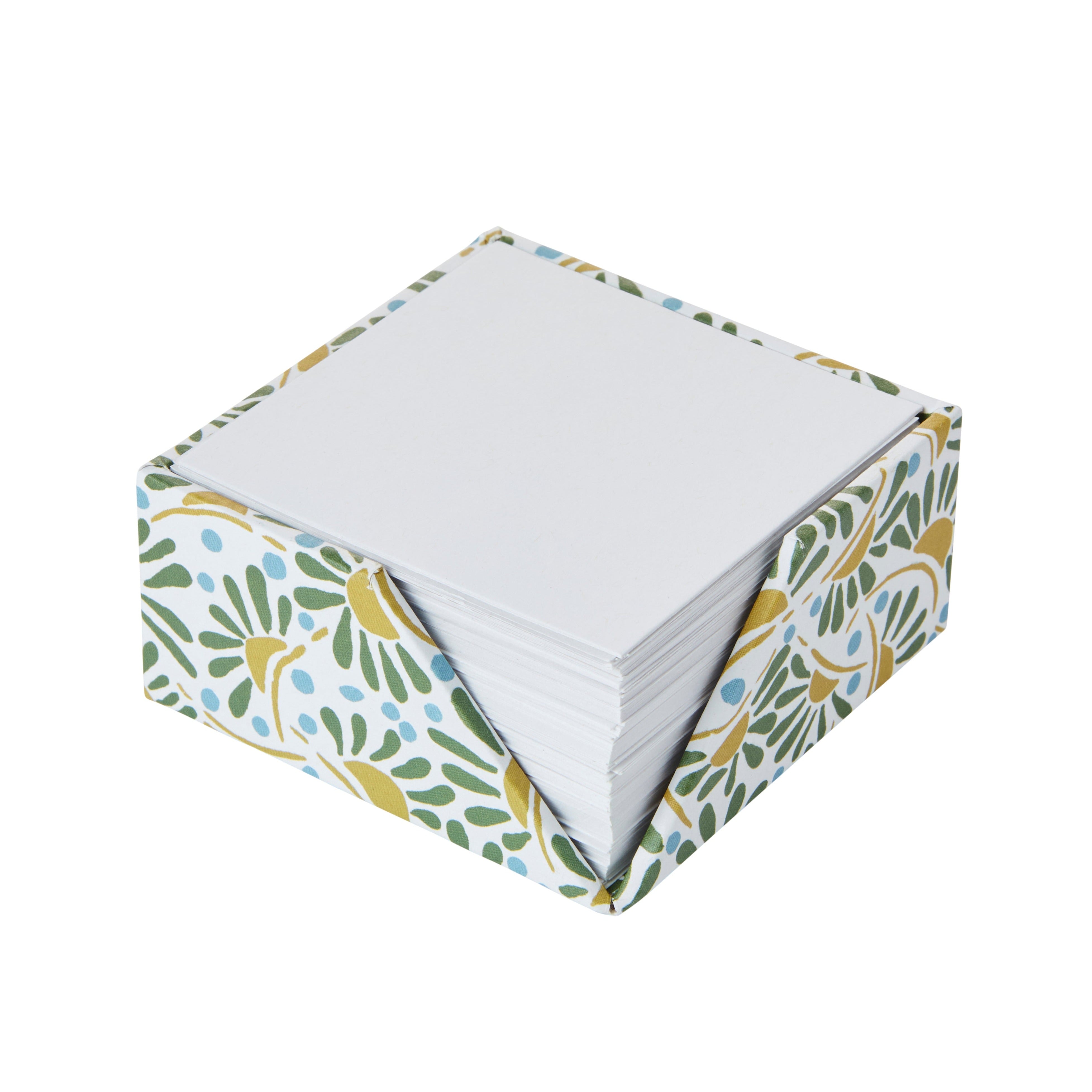Nina Campbell post it memo box in yellow and green colour way stationery collection on white background