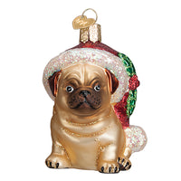Holly Hat Pug Ornament