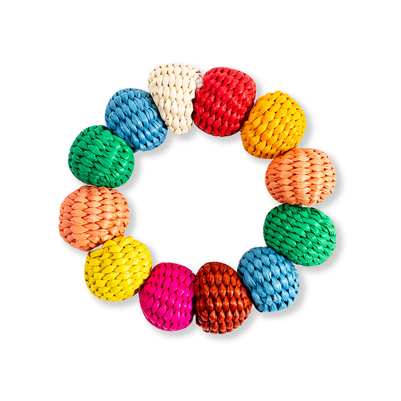 Nina Campbell Raffia Napkin Ring Rainbow Circles against a white background