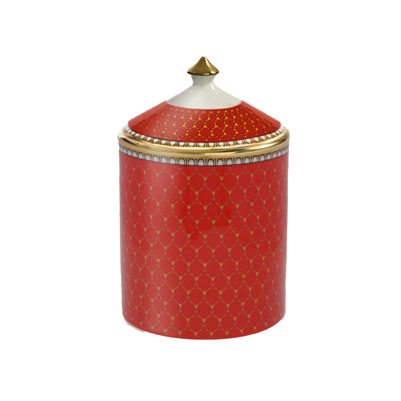 Nina Campbell Antler Red Trellis Lidded Candle on white background