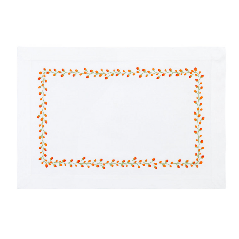 Nina Campbell Bud Placemat Pink/Orange/Red against a white background