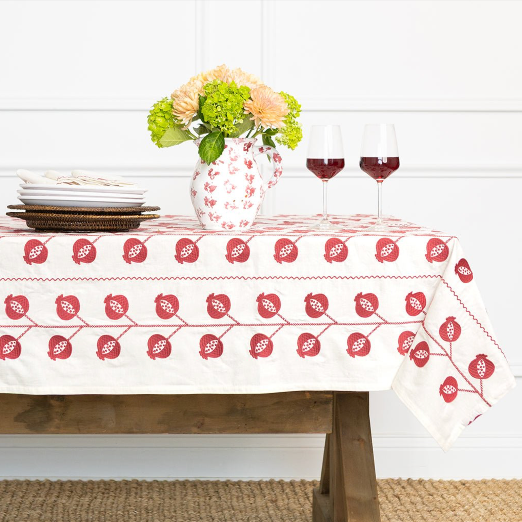 Pomegranate Crewel Burgundy Tablecloth 60x90