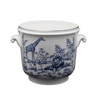 Nina Campbell Cachepot Candle Serengeti blue and white on white background 