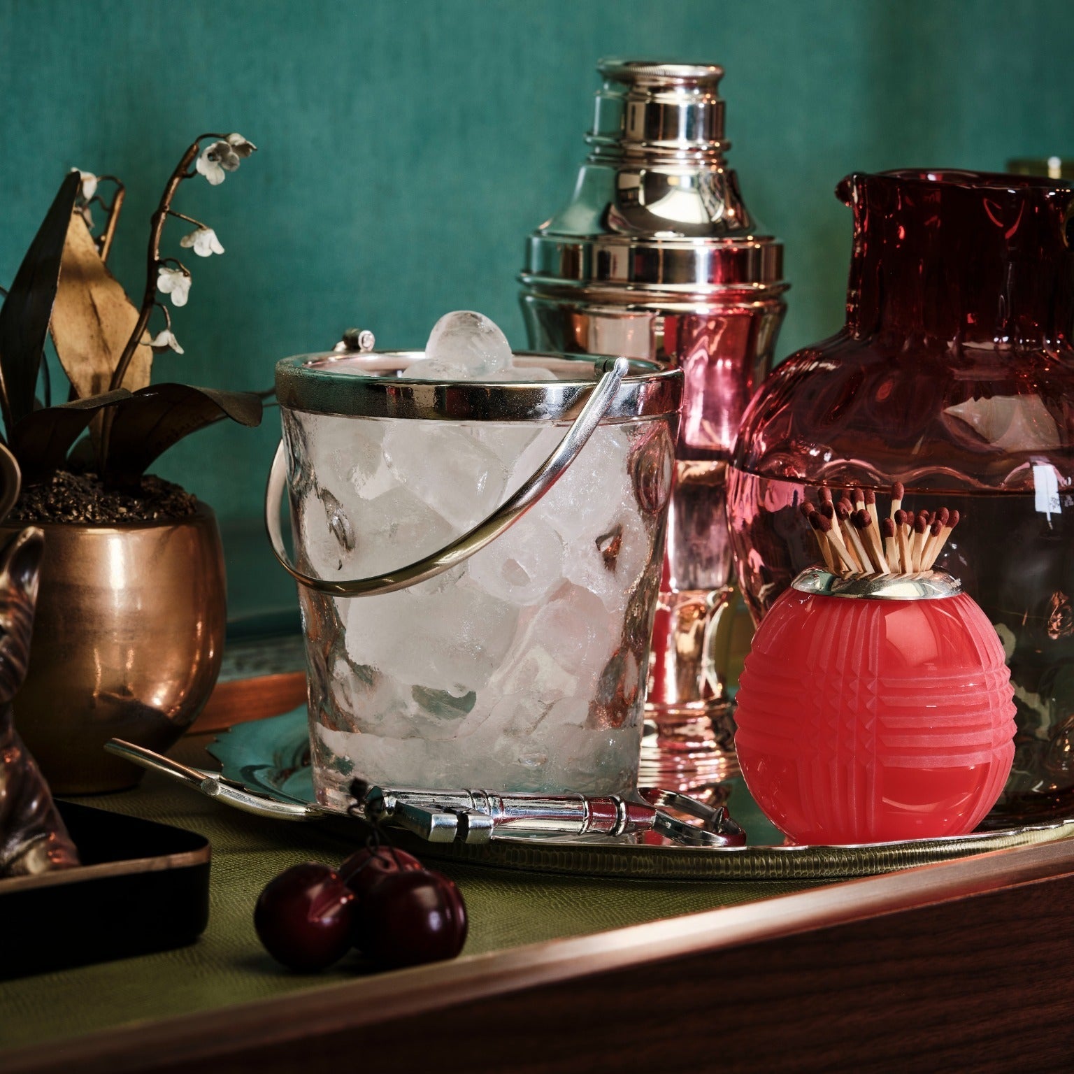 Antique Ice Bucket Glass and Silver Plated