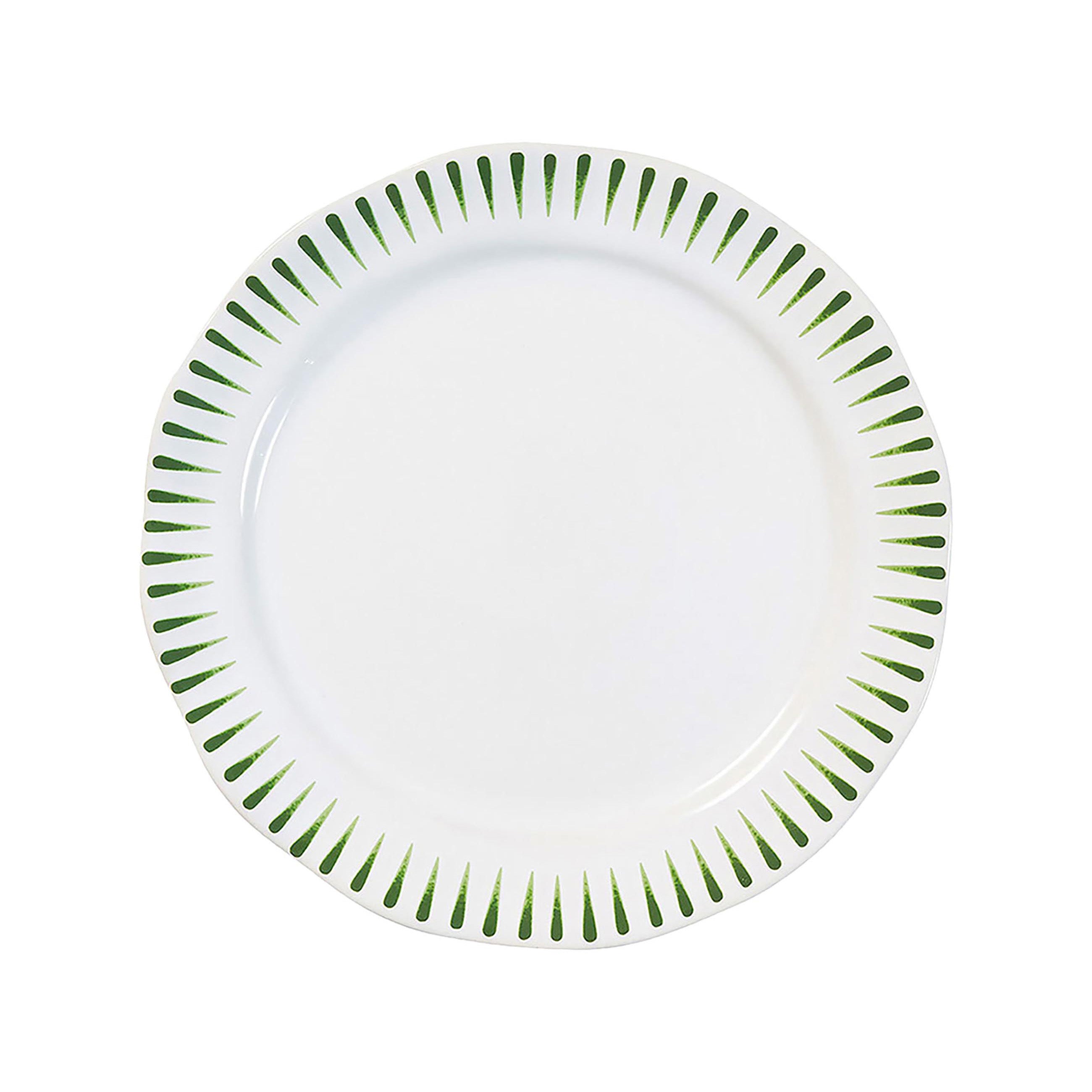 Nina Campbell green Sitio Stripe dessert and salad plate on white background 