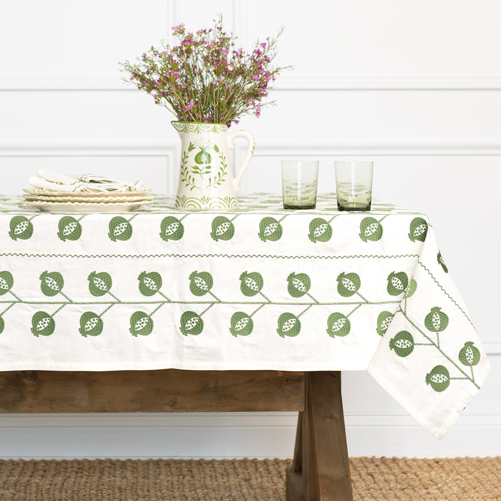 Pomegranate Crewel Green Tablecloth 60x120