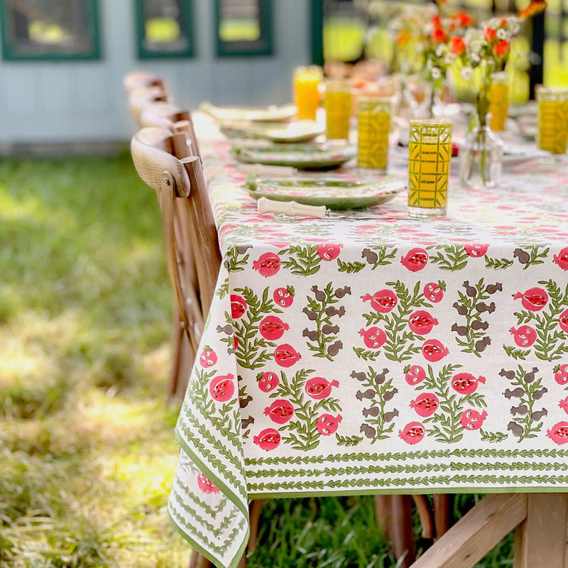 Tablecloth Pom Bells Fern Poppy 60X90 IN