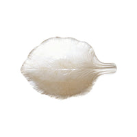 Nina Campbell ceramic leaf dish hand painted in cream on a white background