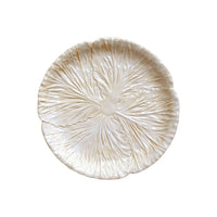 Nina Campbell ceramic leaf plate hand painted in cream on white background