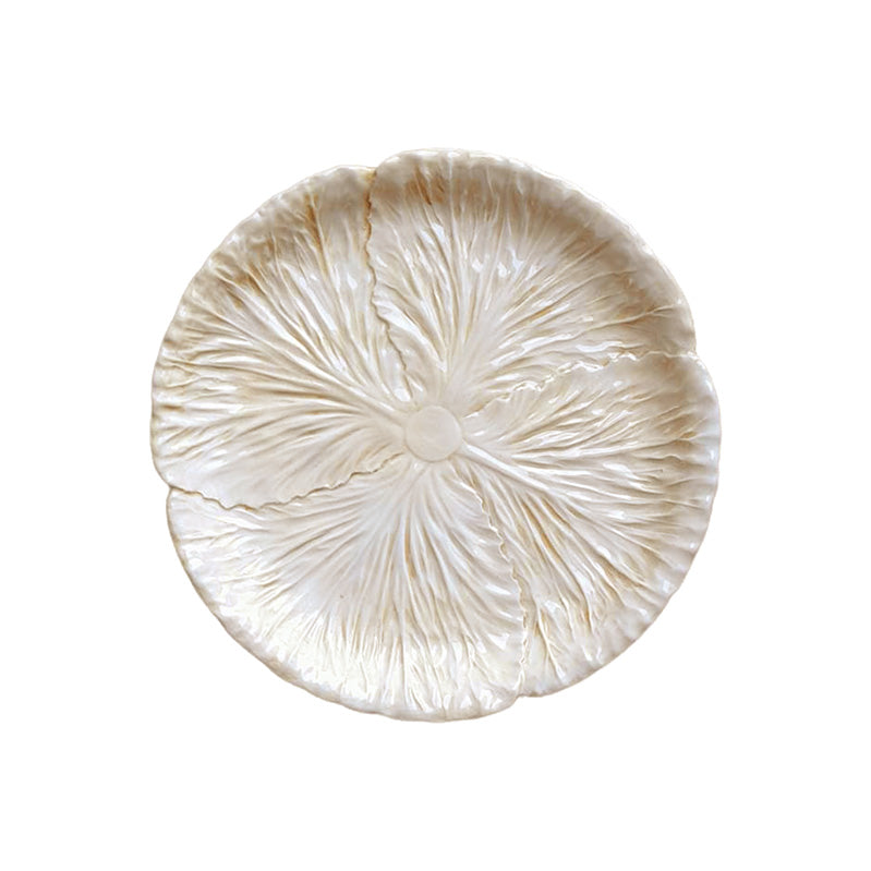 Nina Campbell ceramic leaf plate hand painted in cream on white background