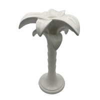 Nina Campbell ceramic medium palm candlestick holder painted in white against a white background