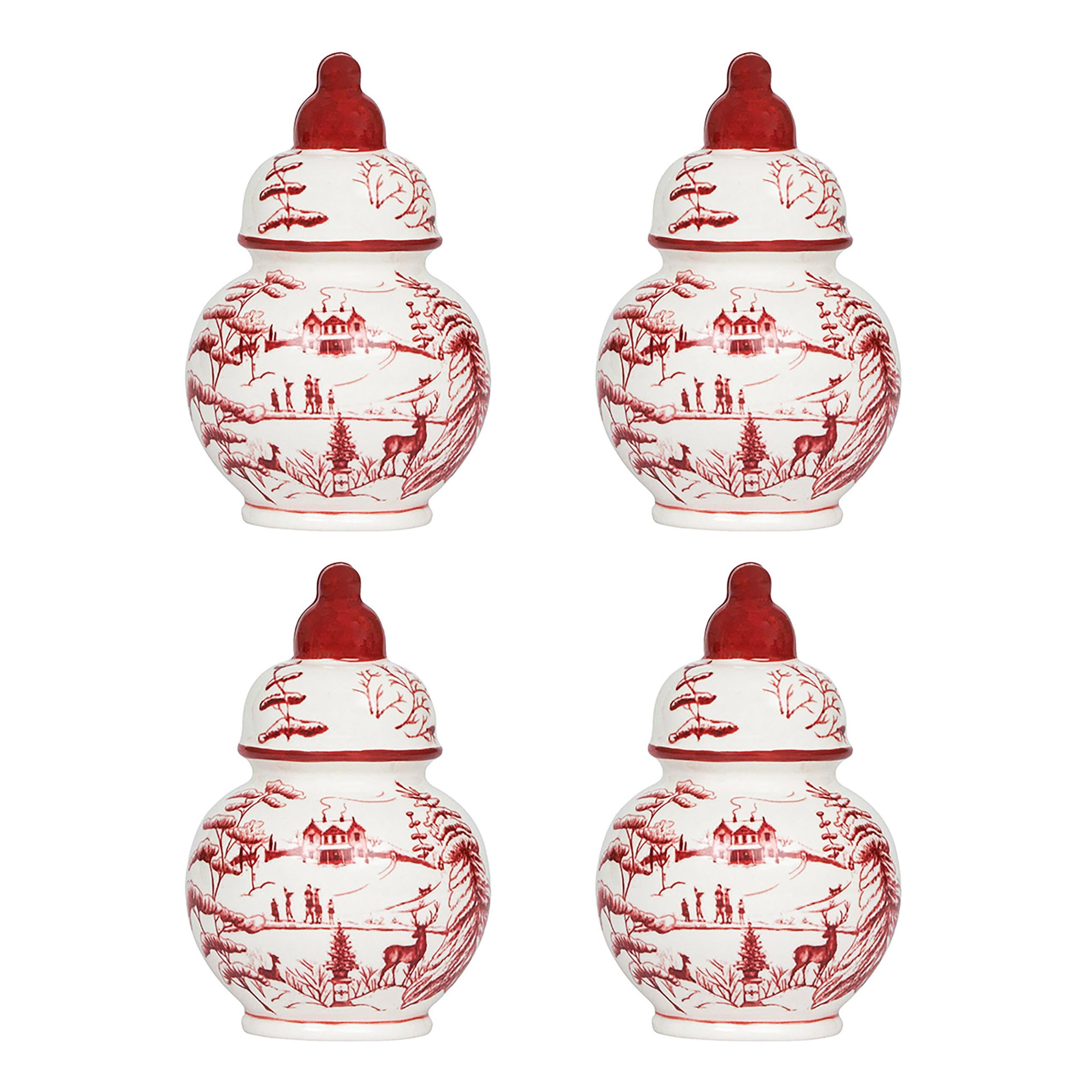 Country Estate Winter Frolic Ginger Jar Place Holder Set of 4 Ruby