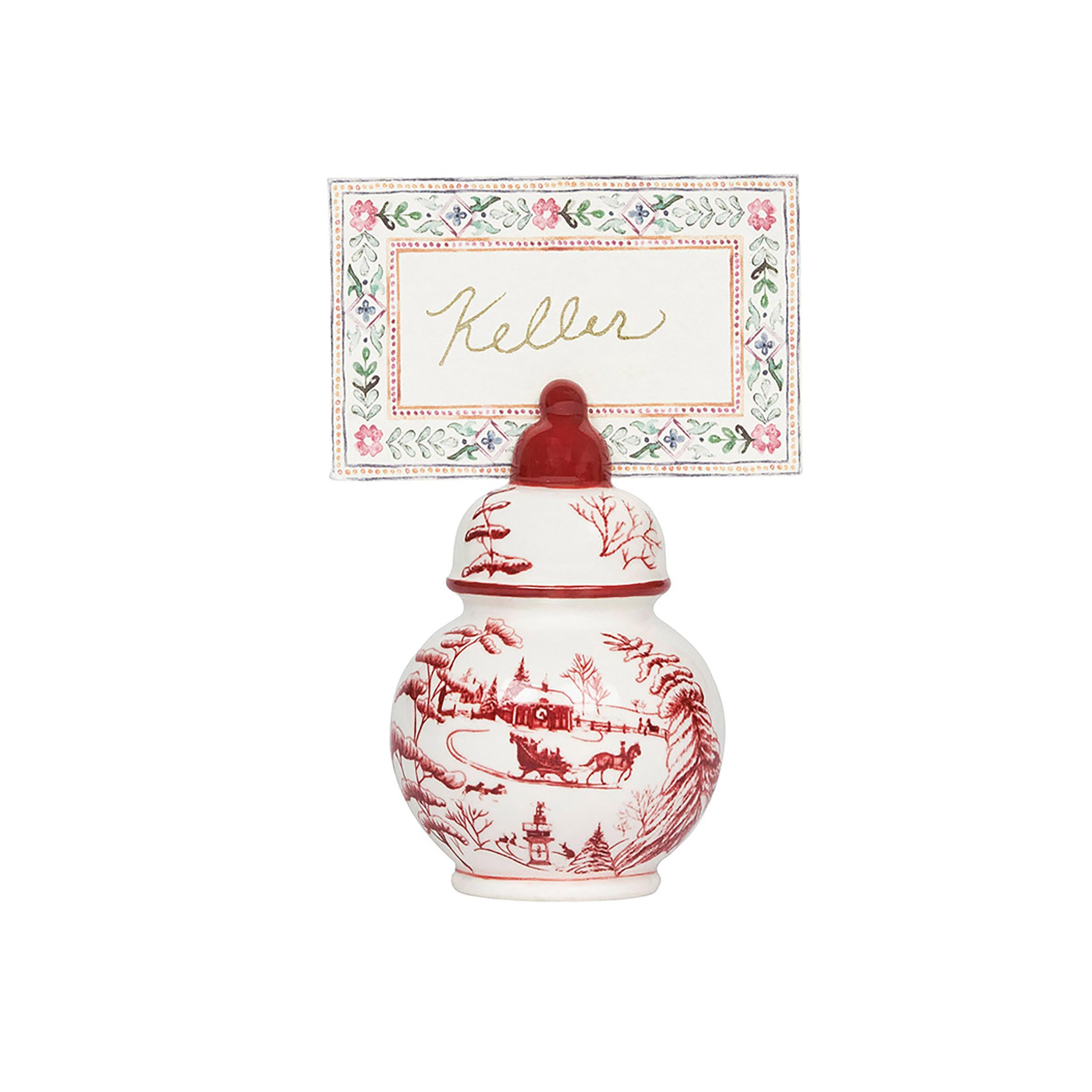 Country Estate Winter Frolic Ginger Jar Place Holder Set of 4 Ruby