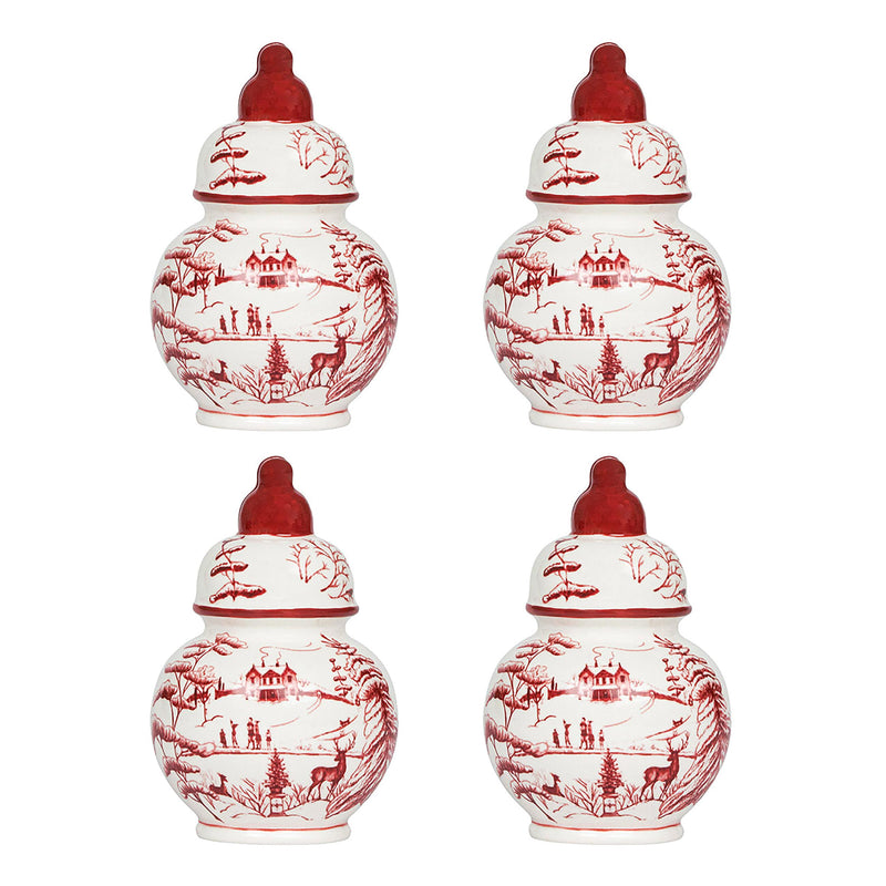 Country Estate Winter Frolic Ginger Jar Place Holder Set of 4 Ruby