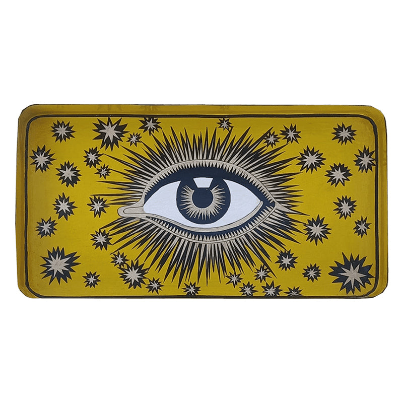 Nina Campbell Iron Tray Eye Yellow against a white background