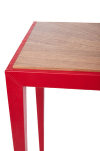Nina Campbell Gerome Console - Red Leather Wrapped & Walnut Top