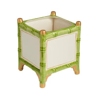 Nina Campbell Small Cachepot in green white and gold on white background