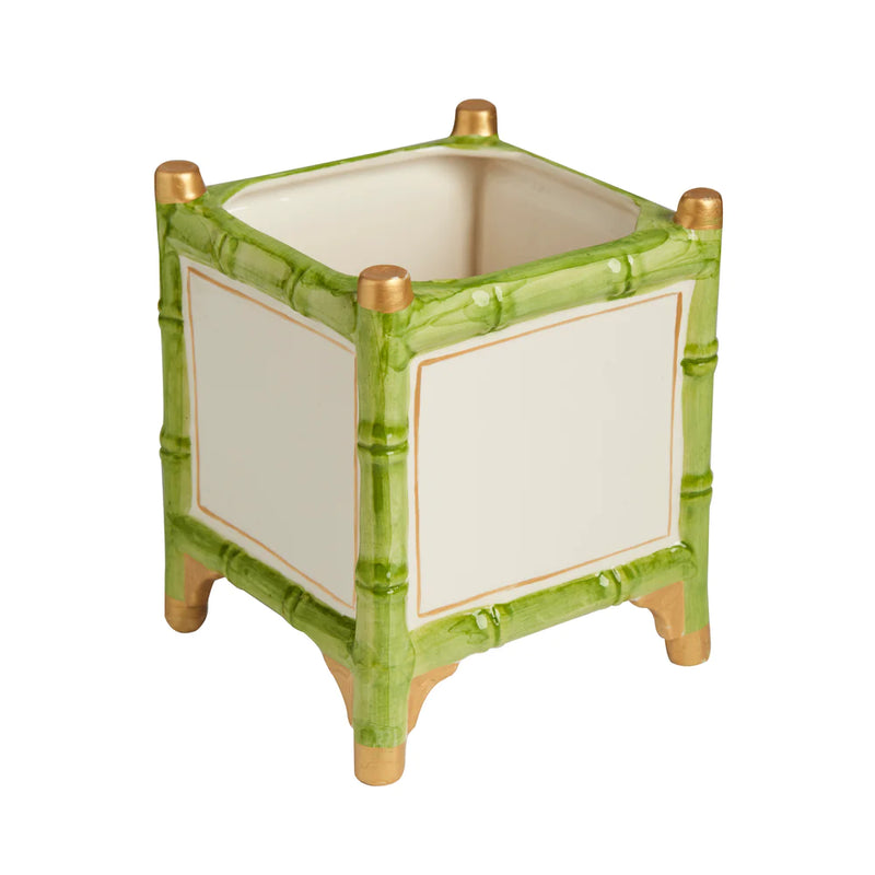 Cachepot Bamboo Small - Green/White/Gold