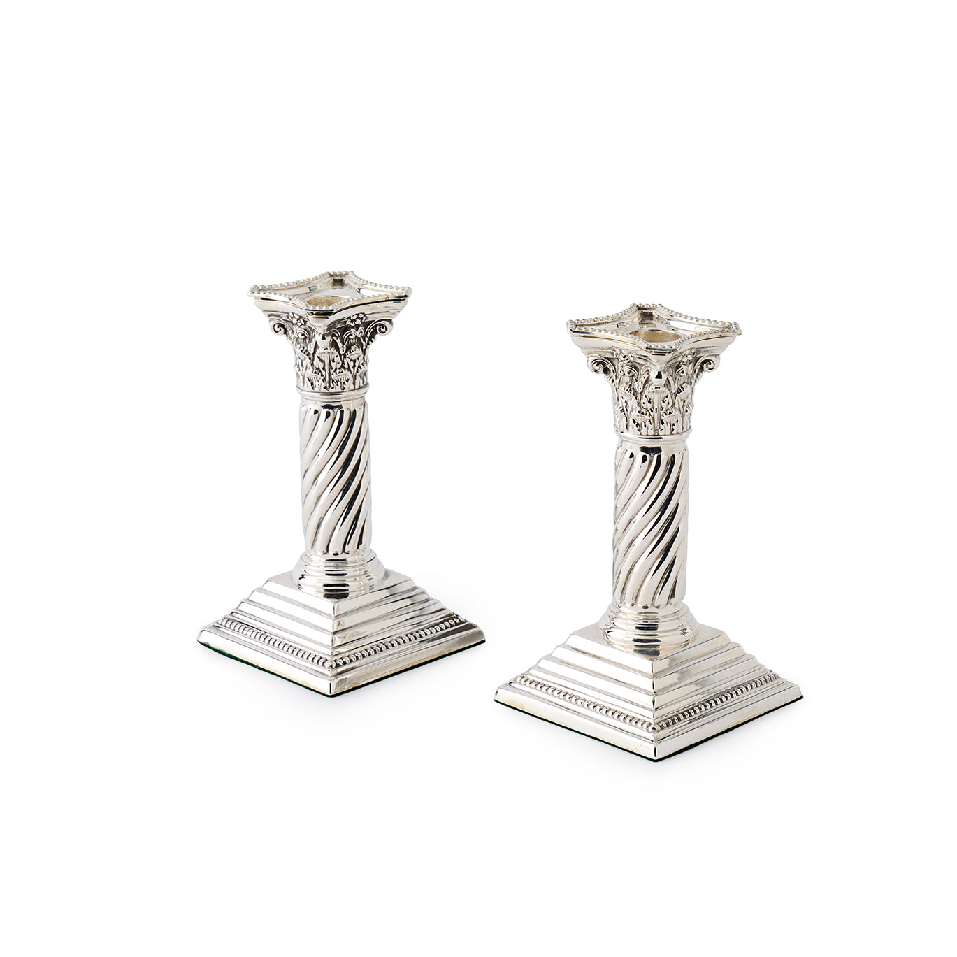 A Pair Of Victorian Silver Plated Spiral Turned Short Candlesticks C1890