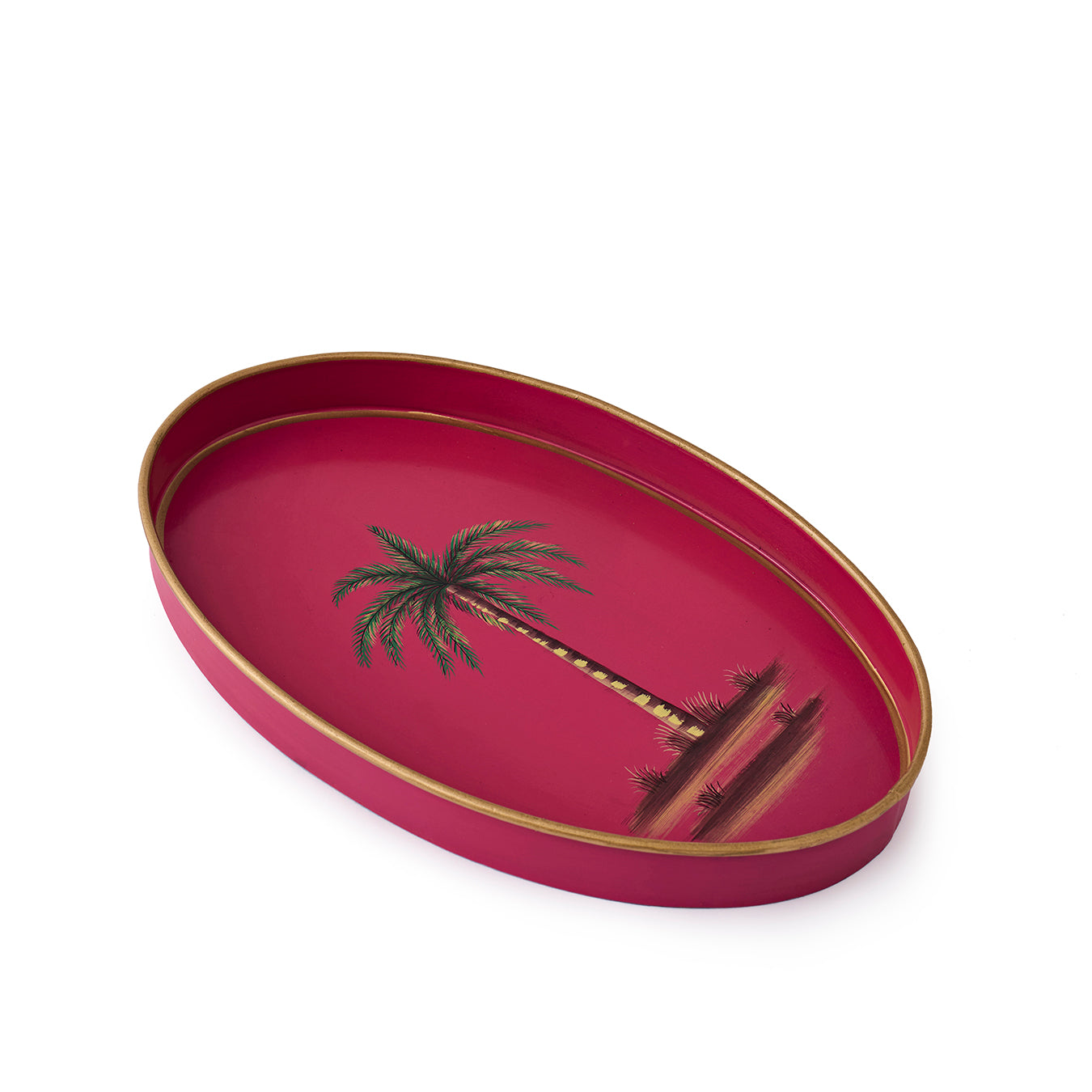Iron Tray Oval Palm Pink