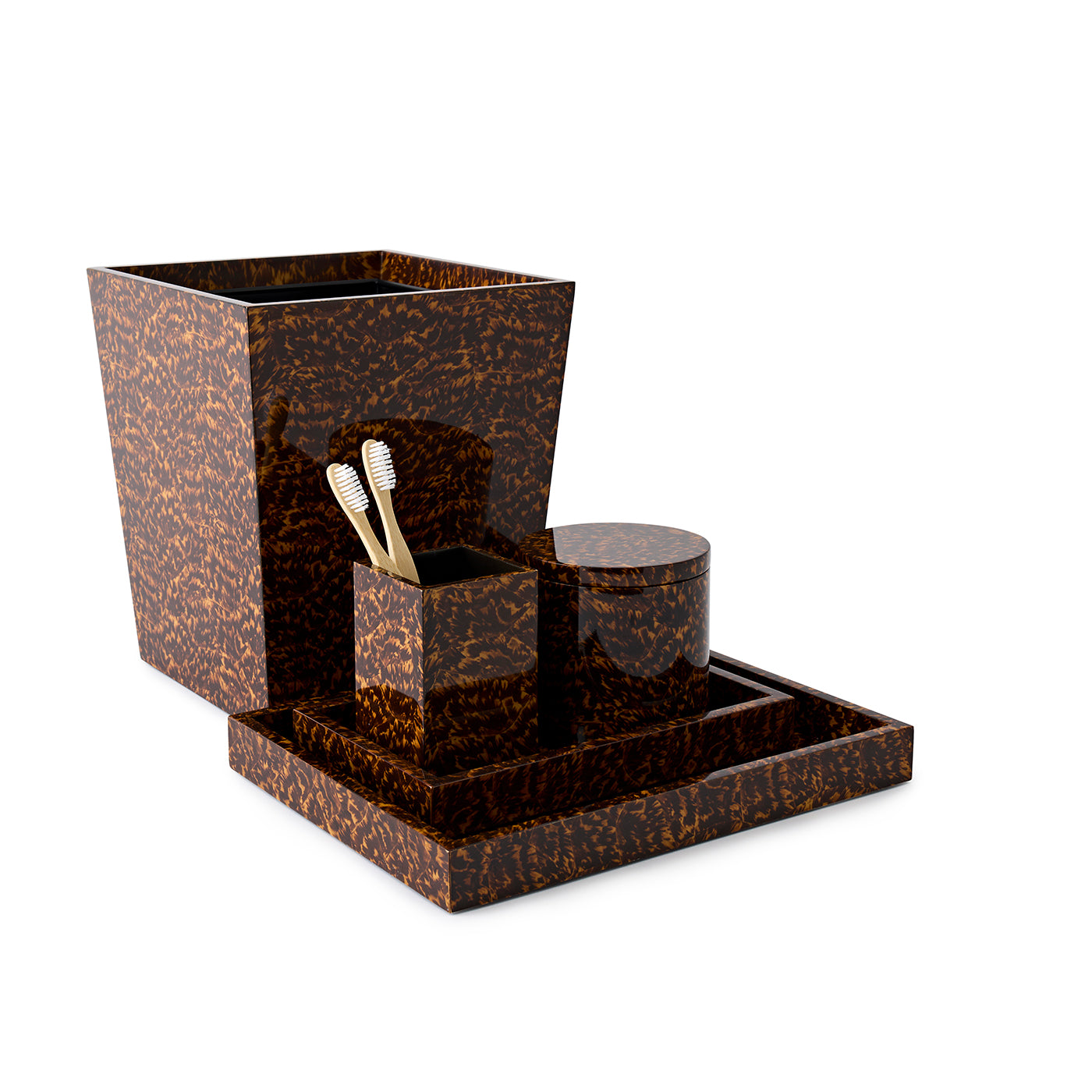 Carmel Gloss Wastebasket Faux Tortoise