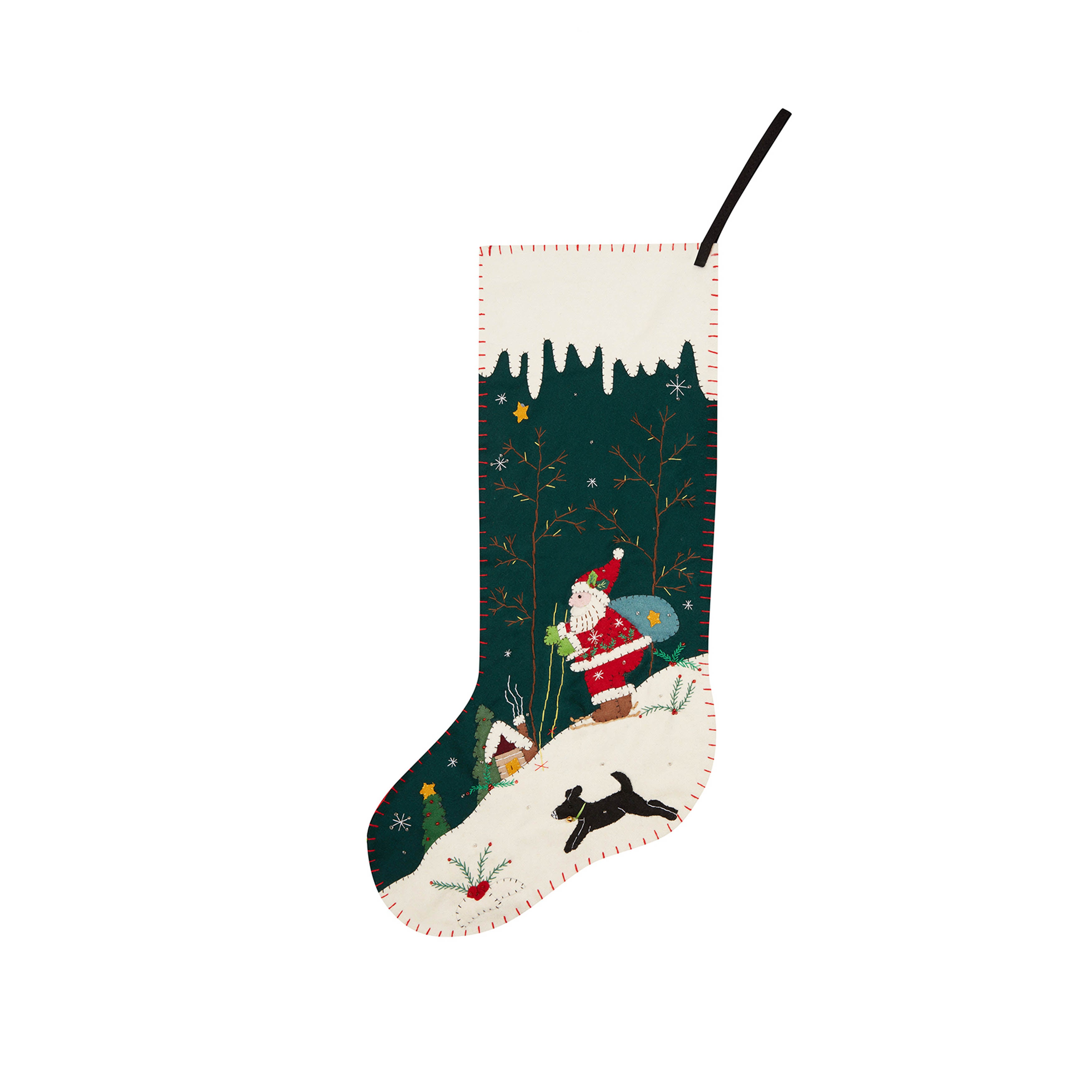 Stocking - Green with Santa on Skis