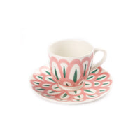 Symi Coffee or Tea Cup & Saucer - PInk/Green