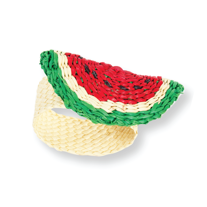 Nina Campbell Raffia Napkin Ring Watermelon against a white background