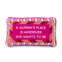 Nina Campbell Needlepoint Cushion Wherever She Wants against a white background