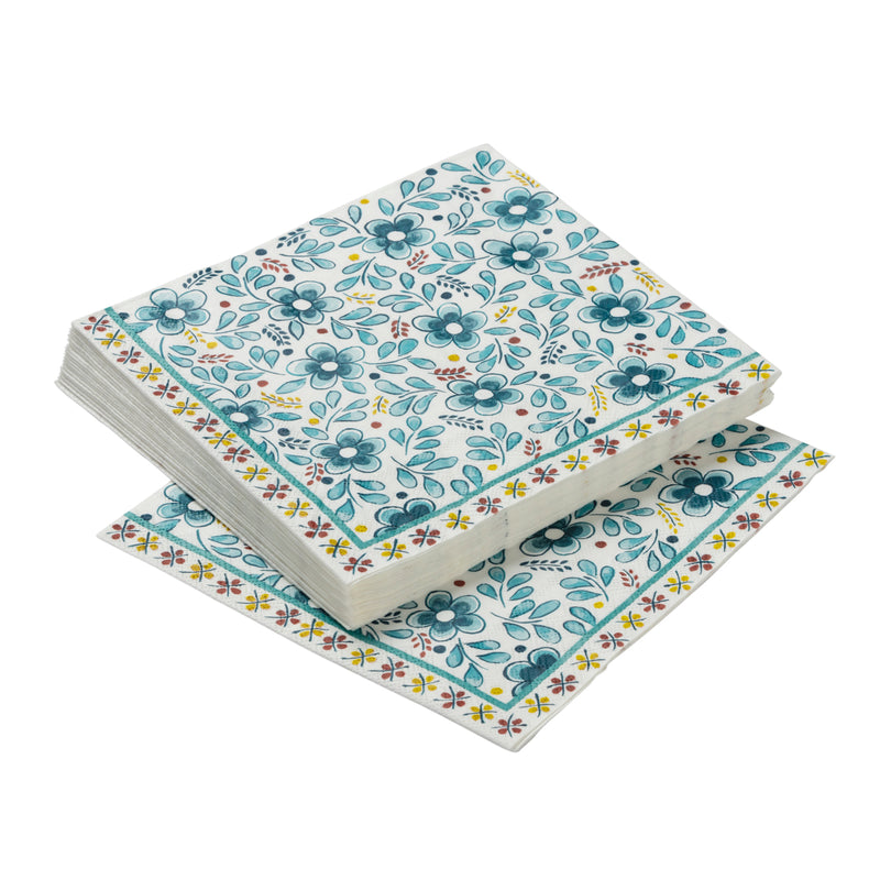 Nina Campbell Pack of 20 Paper Dinner Napkins Madrid Turquoise against a white background