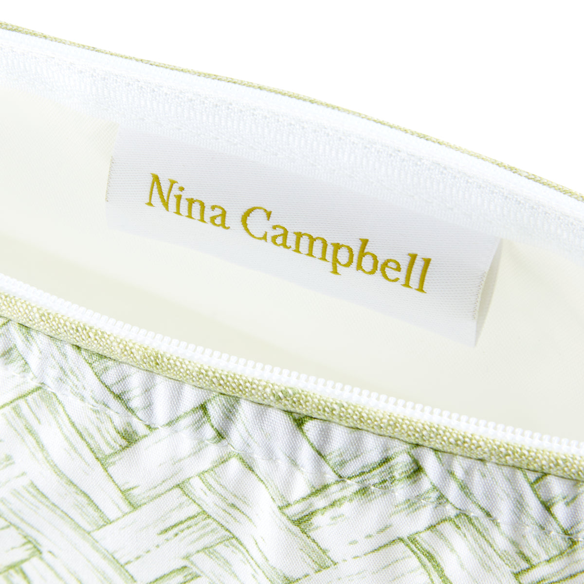 Nina Campbell Brush Bag Basketweave Green close up