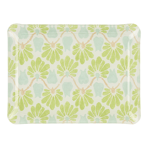 Fabric Tray Small 24X18 - Ginko Leaf - Green/Aqua