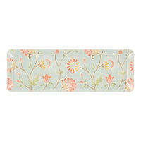 Nina Campbell Fabric Tray Oblong Indienne/Stripe Aqua/Coral against a white background