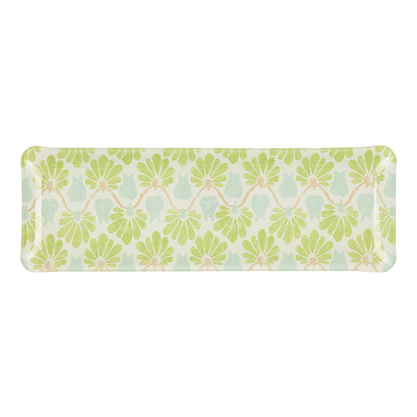 Fabric Tray Oblong 37X13 - Ginko Leaf - Green/Aqua