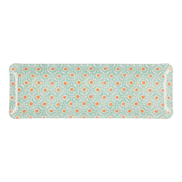 Fabric Tray Oblong 37X13 - Batik Dot - Aqua/Coral