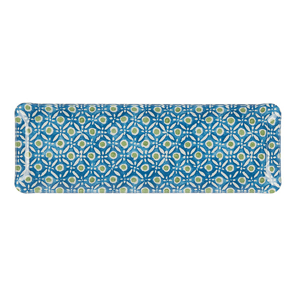 Fabric Tray Oblong 37X13 - Batik Dots - Blue/Green