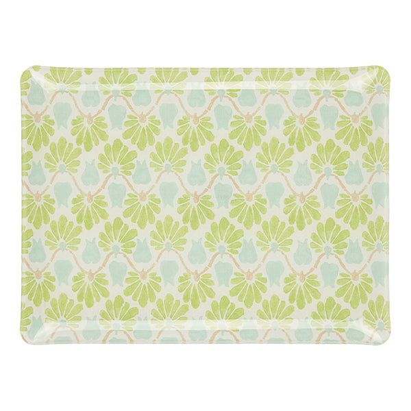 Fabric Tray Medium 37X28 - Ginko Leaf - Green/Aqua