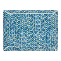 Nina Campbell Fabric Tray Medium Batik Dots Blue/Green against a white background