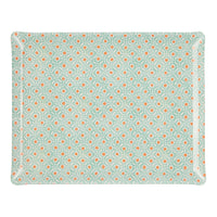 Nina Campbell Fabric Tray Large Batik Dots Aqua/Coral against a white background